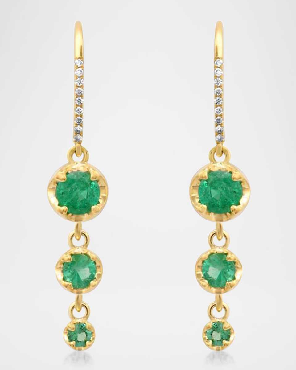 18K Yellow Gold 3 Graduated Illusion Set Earrings with Emeralds